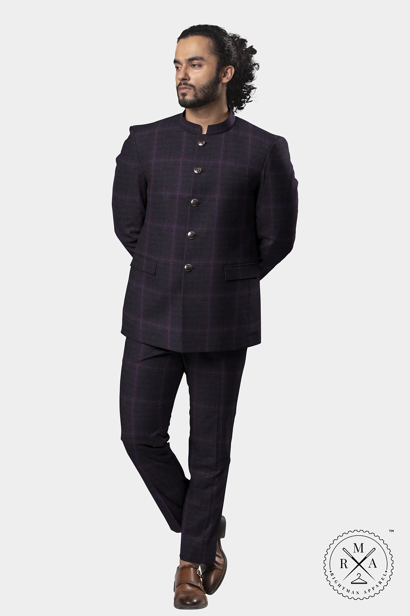 Plum Multiple Checks TR Jodhpuri Suit SU23